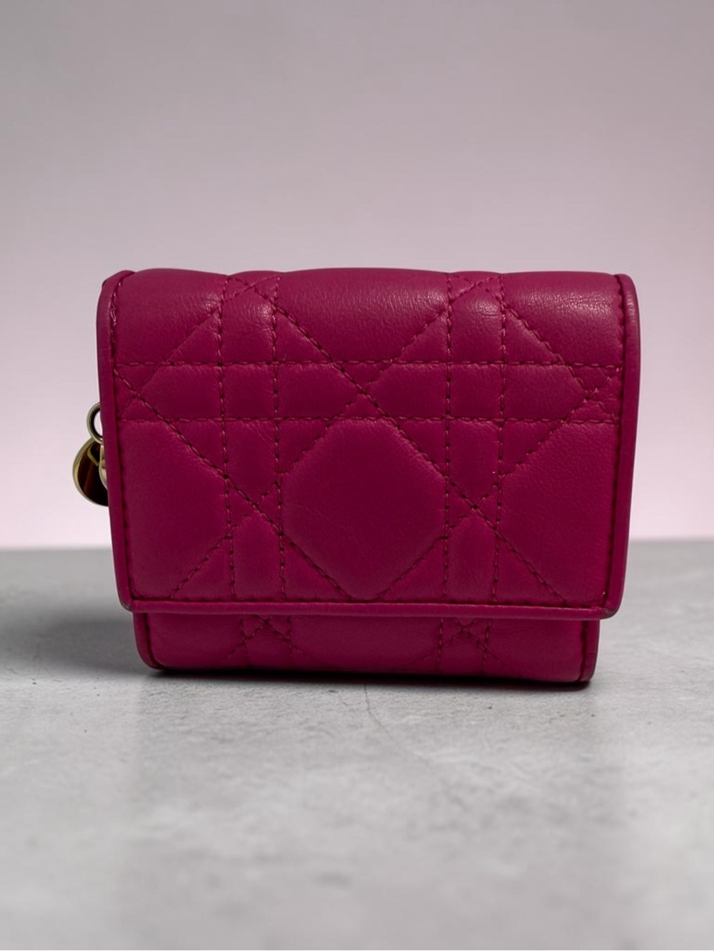 Lovely Pink Christian Dior Cannage Lady Dior Lotus Wallet